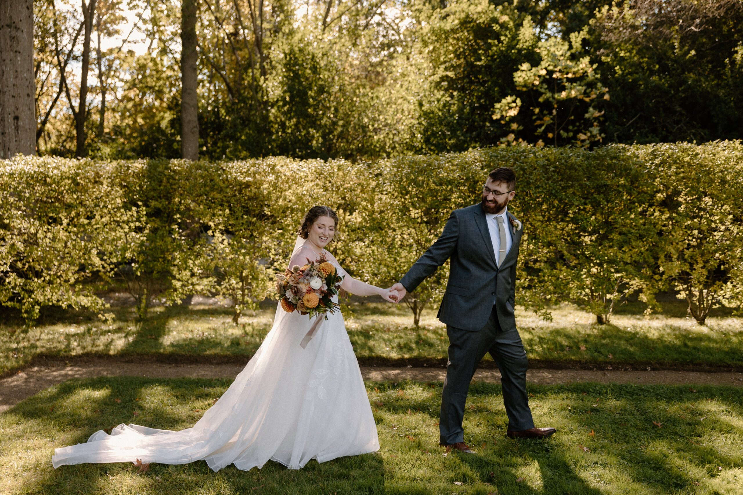 bride and groom outside for glen magna farms wedding photos